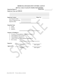 Document preview: Dental X-Ray Facility Inspection Report - Sample - Rhode Island