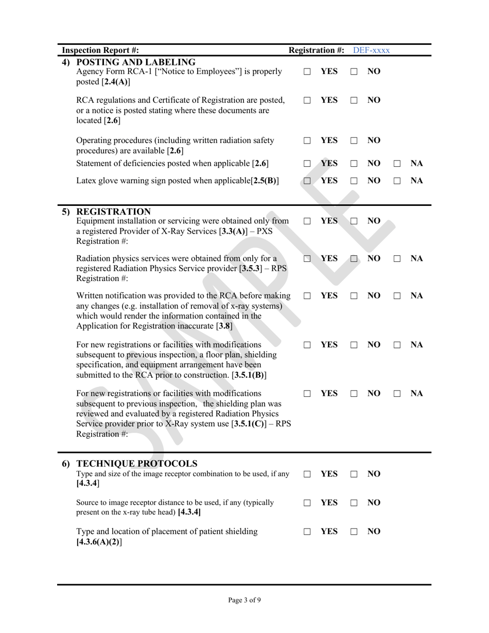 Dental X-Ray Facility Inspection Report - Sample - Rhode Island, Page 3