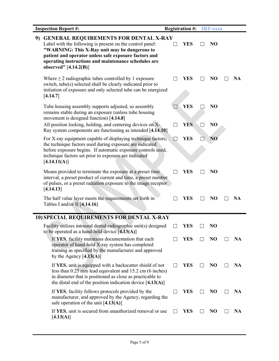 Dental X-Ray Facility Inspection Report - Sample - Rhode Island, Page 5