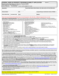 GSA Form JG Eligibility Application - Federal Surplus Property Program - South Carolina