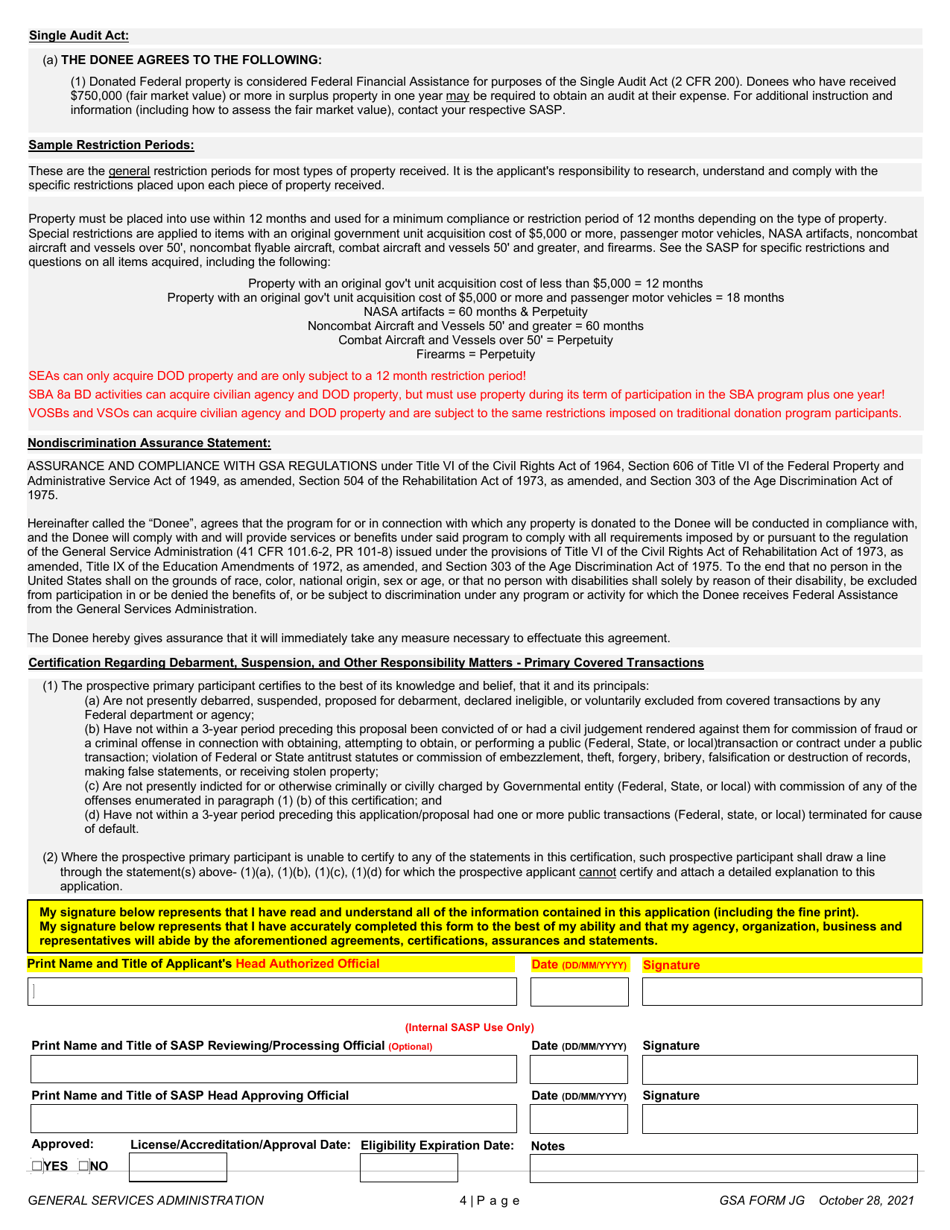 GSA Form JG Eligibility Application - Federal Surplus Property Program - South Carolina, Page 4