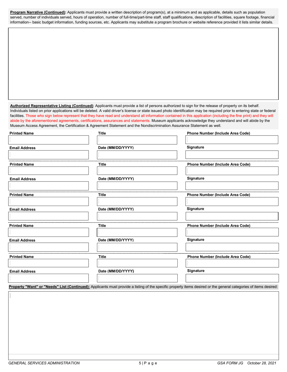 GSA Form JG Eligibility Application - Federal Surplus Property Program - South Carolina, Page 5
