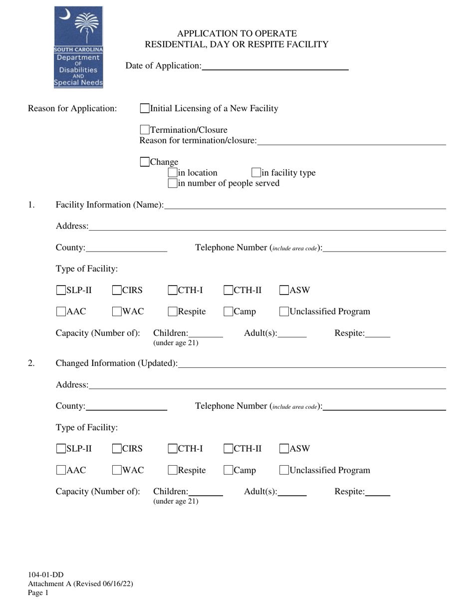 South Carolina Application To Operate Residential Day Or Respite Facility Fill Out Sign 5902