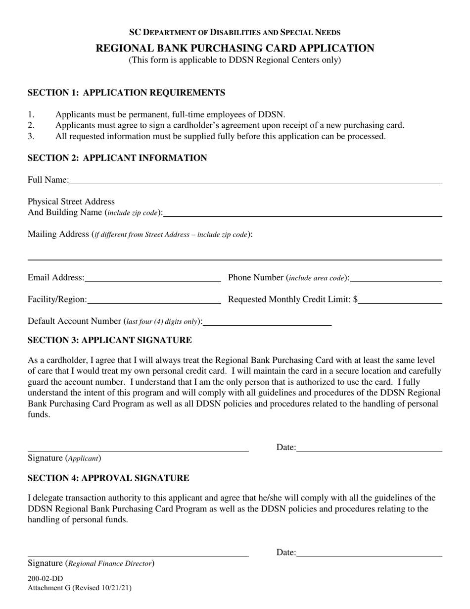 Attachment G Regional Bank Purchasing Card Application - South Carolina, Page 1