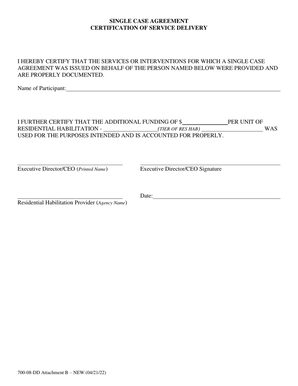 Attachment B Single Case Agreement Certification of Service Delivery - South Carolina, Page 1