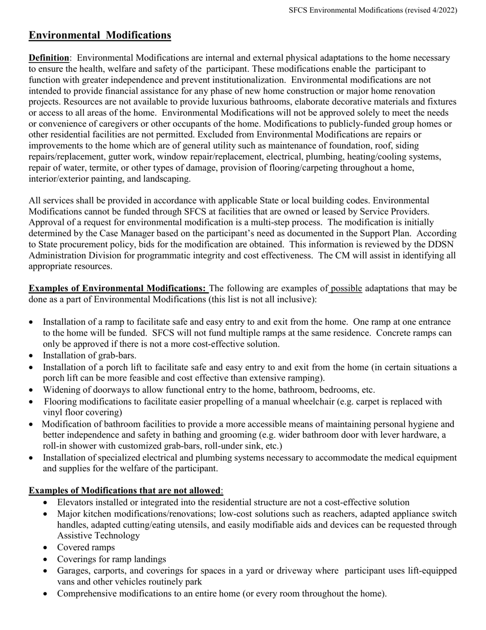 Form EM-1 Environmental Modifications Acknowledgement - South Carolina, Page 1