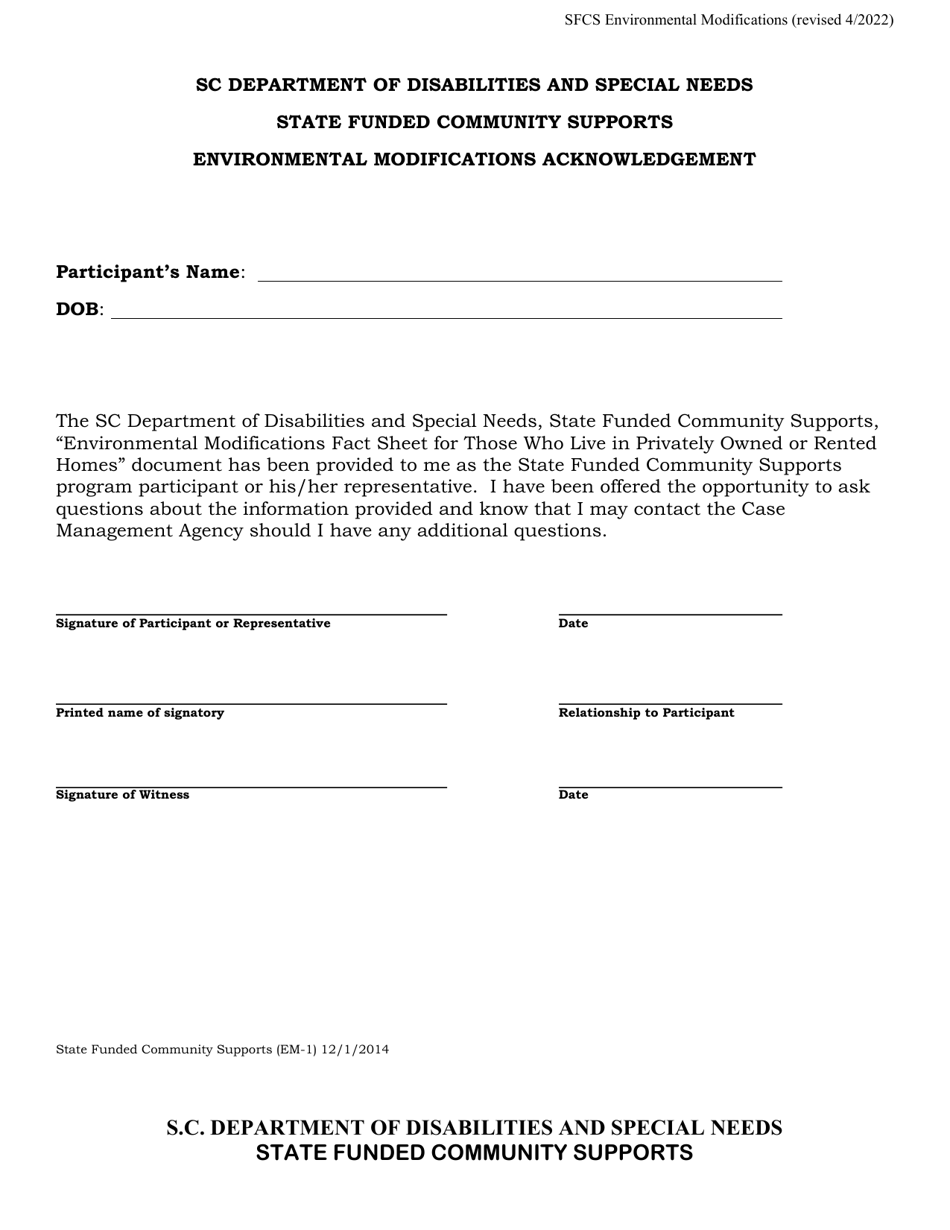 Form EM-1 Environmental Modifications Acknowledgement - South Carolina, Page 5