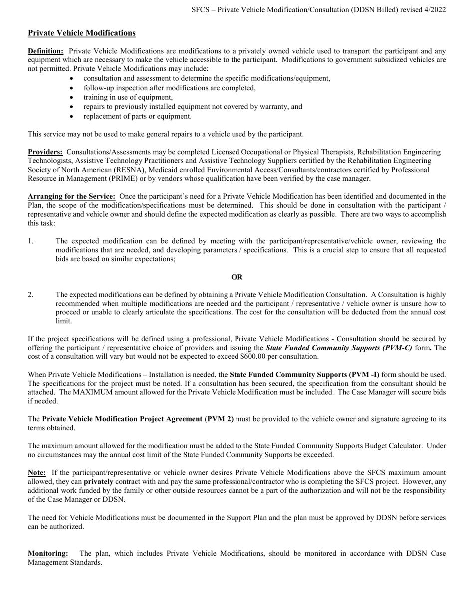 Form PVM2 Private Vehicle Modifications Project Agreement - State Funded Community Supports - South Carolina, Page 1