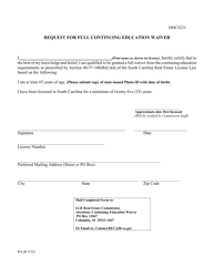 Form DOC221 Request for Full Continuing Education Waiver - South Carolina