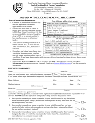 Rec Active License Renewal Application - South Carolina