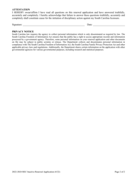 Rec Inactive License Renewal Application - South Carolina, Page 2