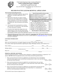 Document preview: Rec Inactive License Renewal Application - South Carolina, 2024