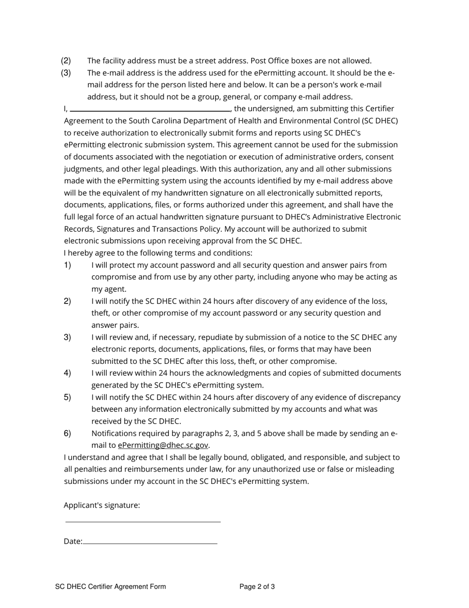 Permitting Certifier Agreement - South Carolina, Page 2