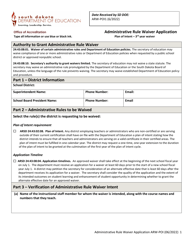 Form ARW-POI1 Administrative Rule Waiver Application - Plan of Intent - 3rd Year Waiver - South Dakota