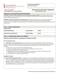 Form ARW-CEE1 Administrative Rule Waiver Application - Credit by Equivalency Exam - South Dakota