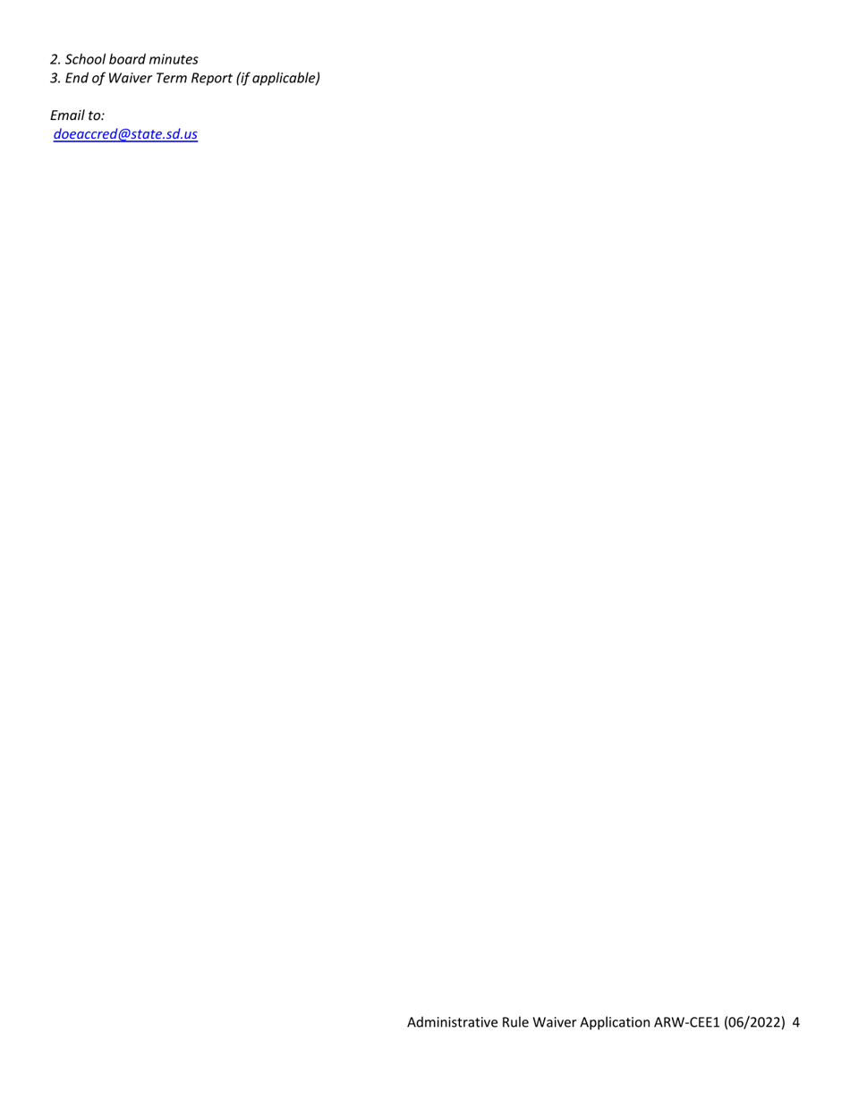 Form ARW-CEE1 Administrative Rule Waiver Application - Credit by Equivalency Exam - South Dakota, Page 4
