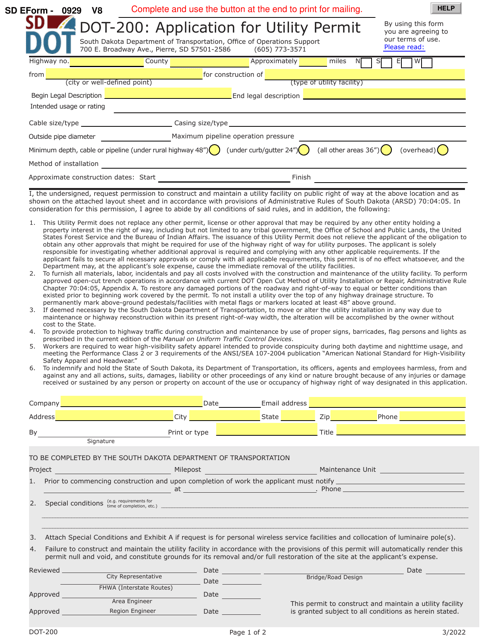 Form DOT-200 (SD Form 0929)  Printable Pdf