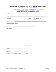 Document preview: Credit Card Authorization Form - South Dakota State Board of Technical Professions - South Dakota