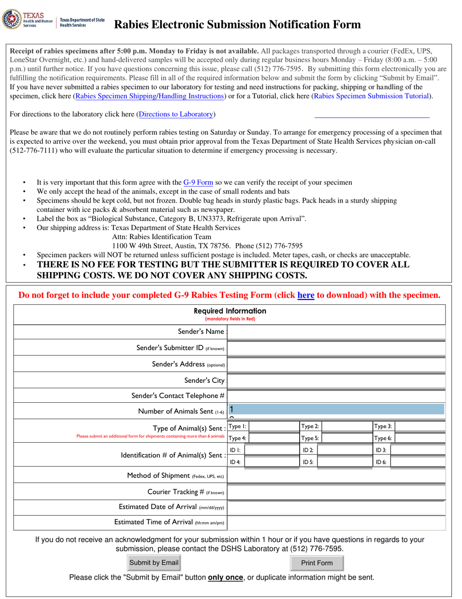 Texas Rabies Electronic Submission Notification Form Fill Out Sign Texas Rabies Electronic Submission Notification Form Fill Out Sign