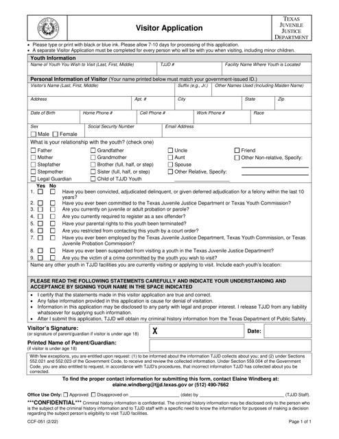 Form CCF-051  Printable Pdf