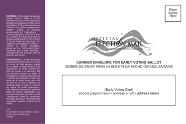 Document preview: Form 6-15 Carrier Envelope for Early Voting Ballot - Texas (English/Spanish)