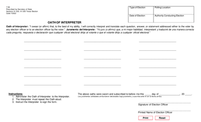 Form 7-58 Oath of Assistance and Oath of Interpreter - Texas (English/Spanish), Page 2