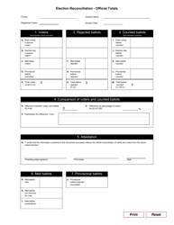 Document preview: Form 9-13 Election Reconciliation - Official Totals - Texas