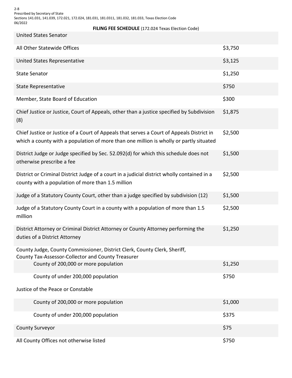 Form 2-8 Application for Nomination by Convention for Minor Parties - Texas (English / Spanish), Page 3