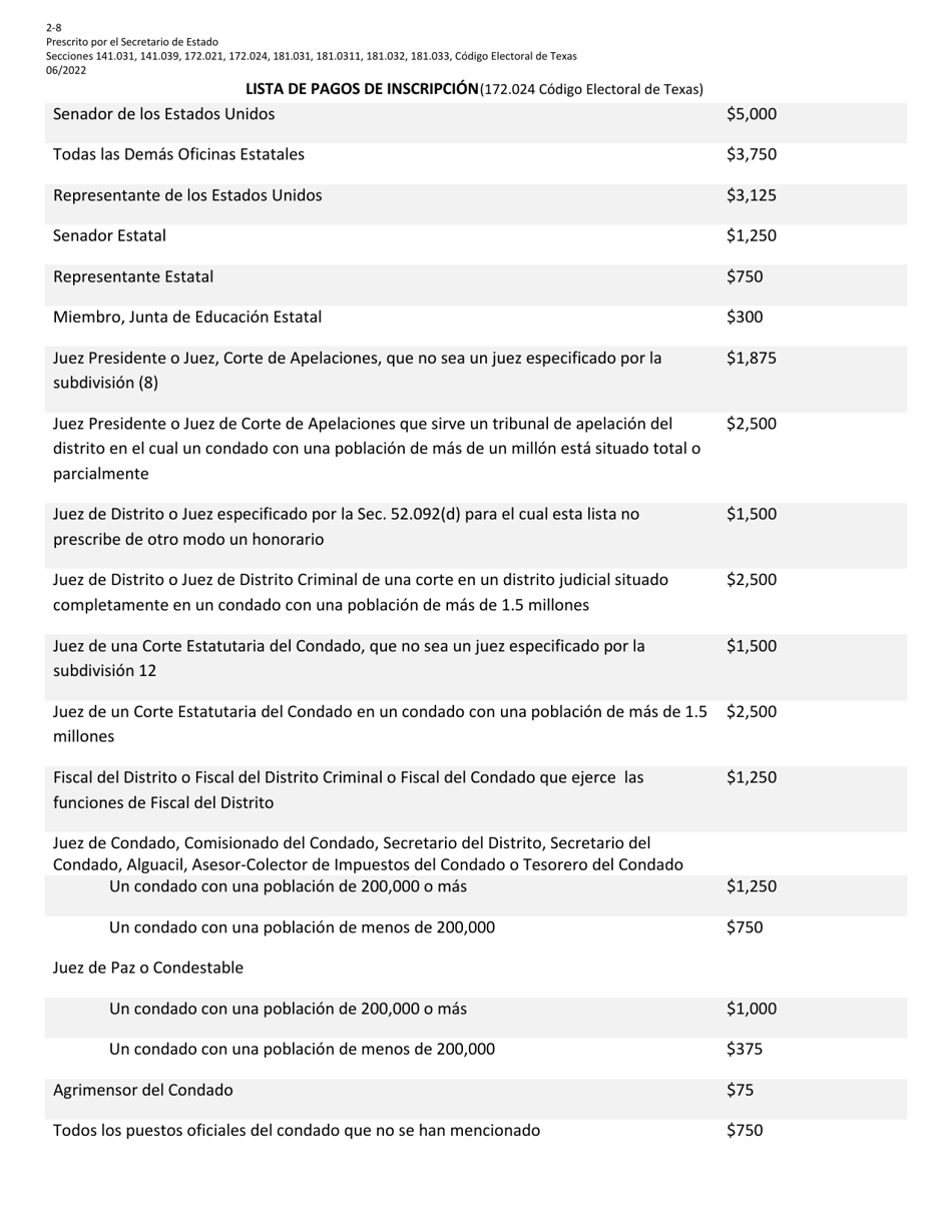 Form 2-8 Application for Nomination by Convention for Minor Parties - Texas (English / Spanish), Page 6