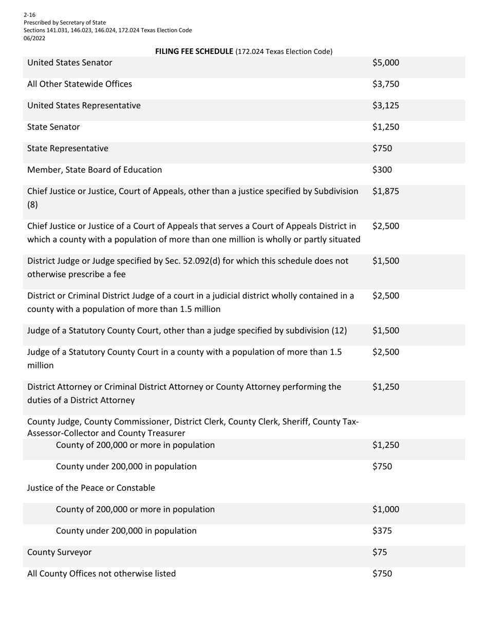 Form 2-16 Declaration of Write-In Candidacy for General Election for State and County Officers - Texas (English / Spanish), Page 3