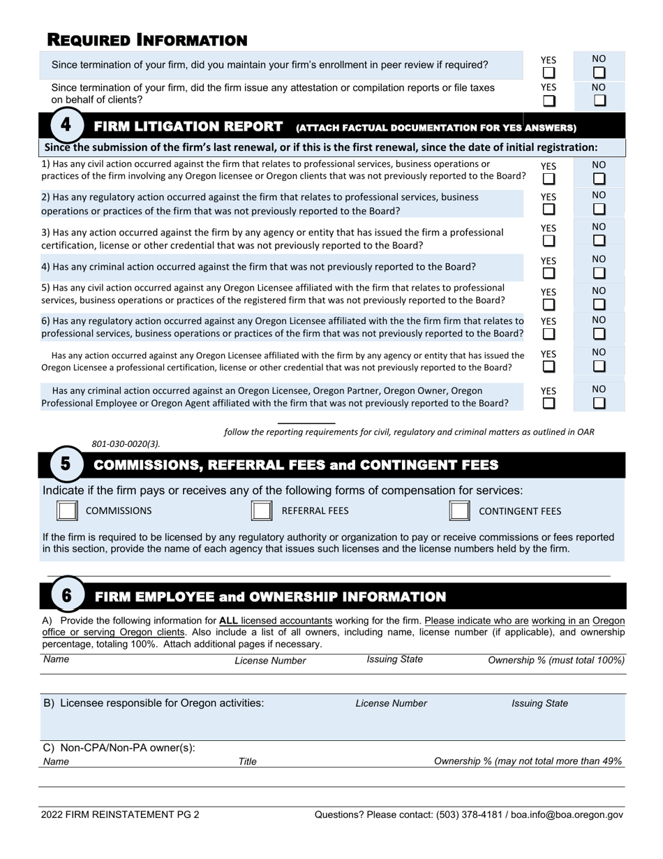Firm Reinstatement Application - Oregon, Page 6