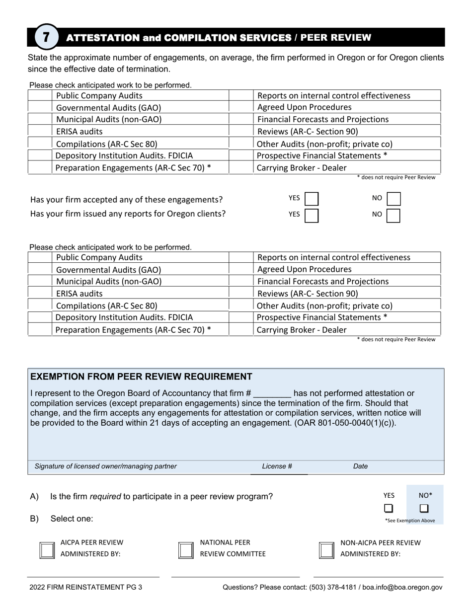 Firm Reinstatement Application - Oregon, Page 7
