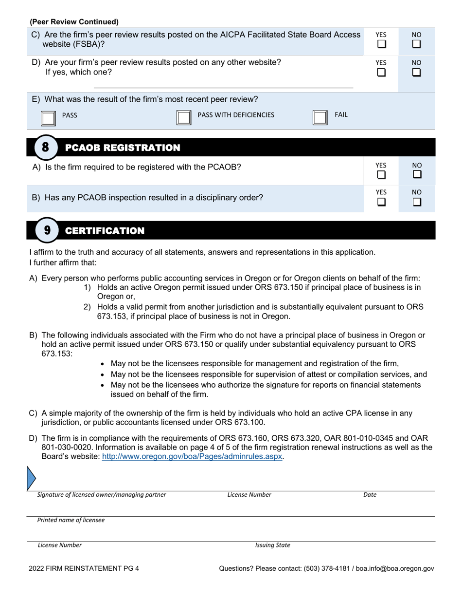 Firm Reinstatement Application - Oregon, Page 8
