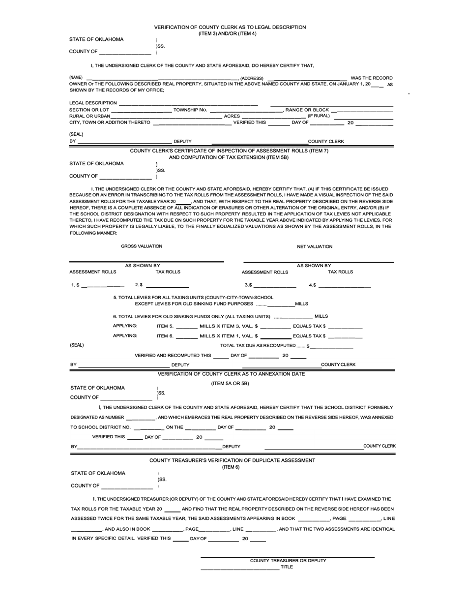 Form S.A. I.368 County Assessors Certificate of Clerical Error - Oklahoma, Page 2