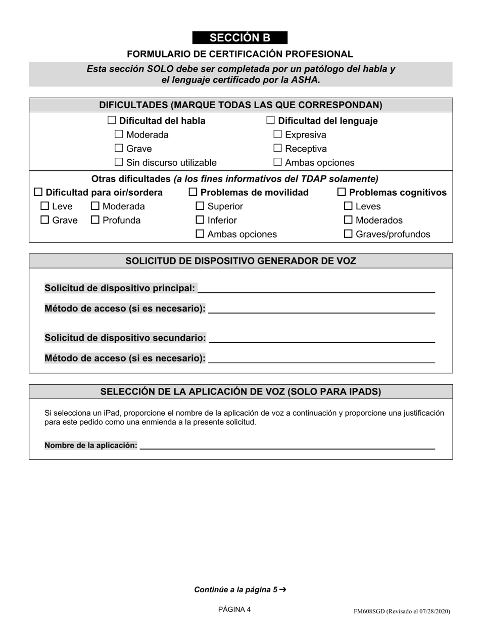 Formulario FM608SGD Solicitud De Dispositivos Generadores De Voz - Tdap De Oregon - Oregon (Spanish), Page 5