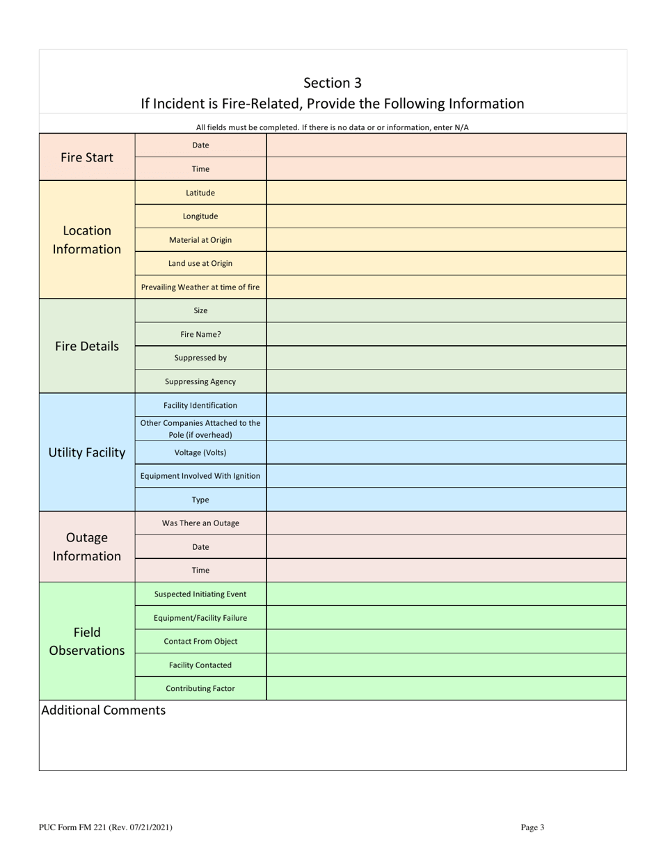 PUC Form FM221 Electric and Communication Incident Report - Oregon, Page 3