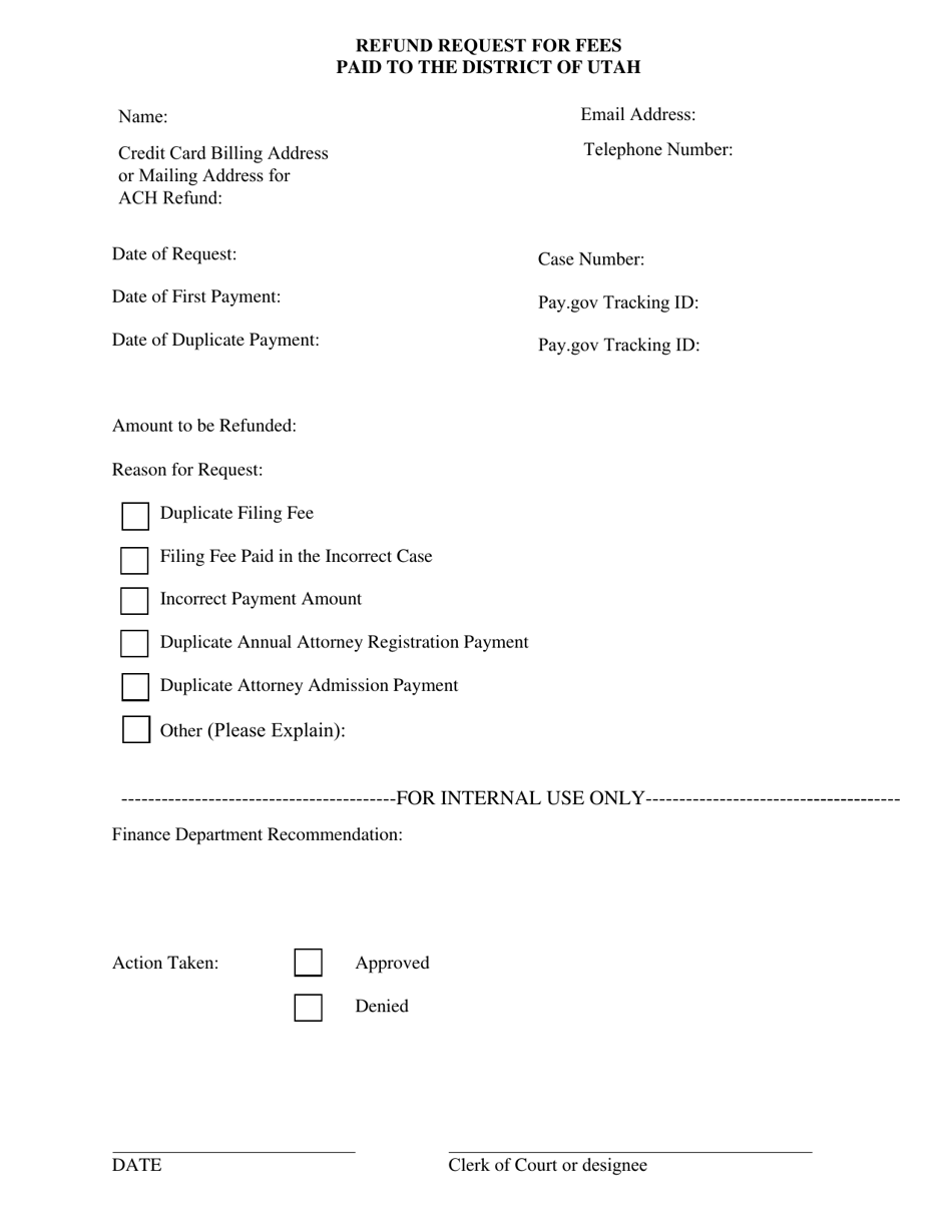 Refund Request for Fees Paid to the District of Utah - Utah, Page 1