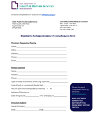 Document preview: Bloodborne Pathogen Exposure Testing Request Form - Utah