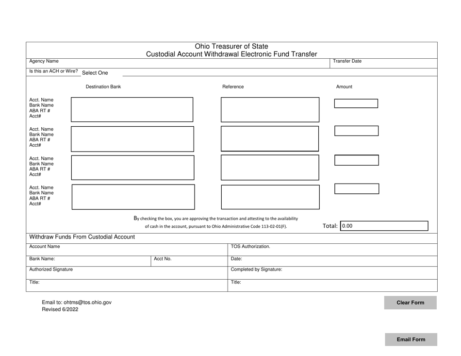 Ohio Custodial Account Withdrawal Electronic Fund Transfer Fill Out