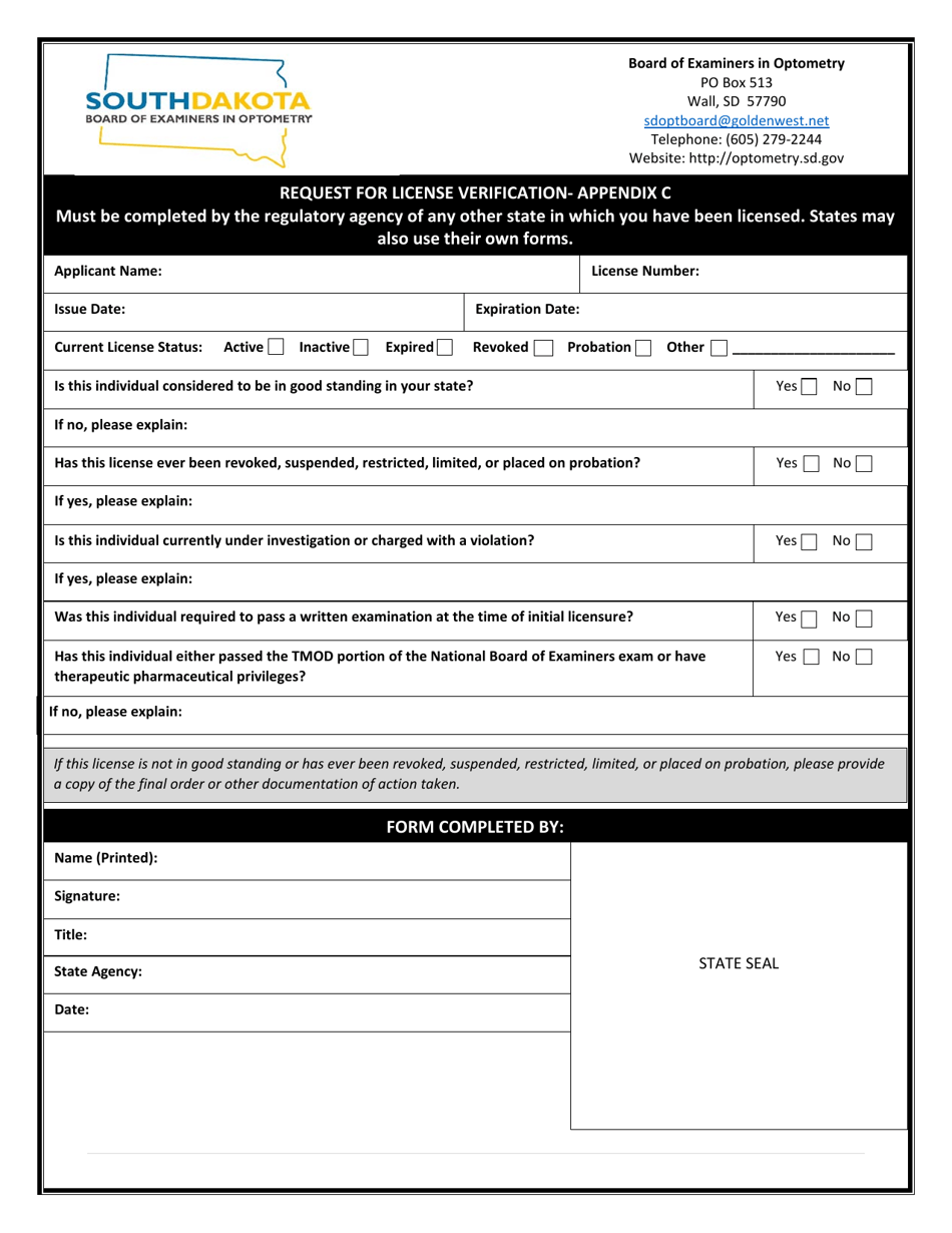 Optometry License Application - South Dakota, Page 9