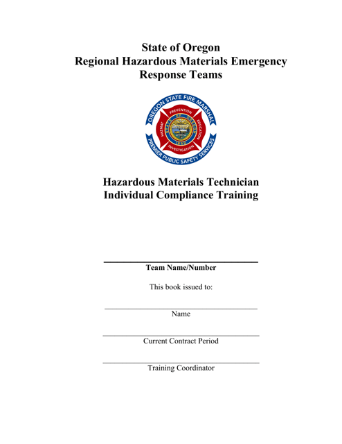 Hazardous Materials Technician Individual Compliance Training Worksheet - Oregon