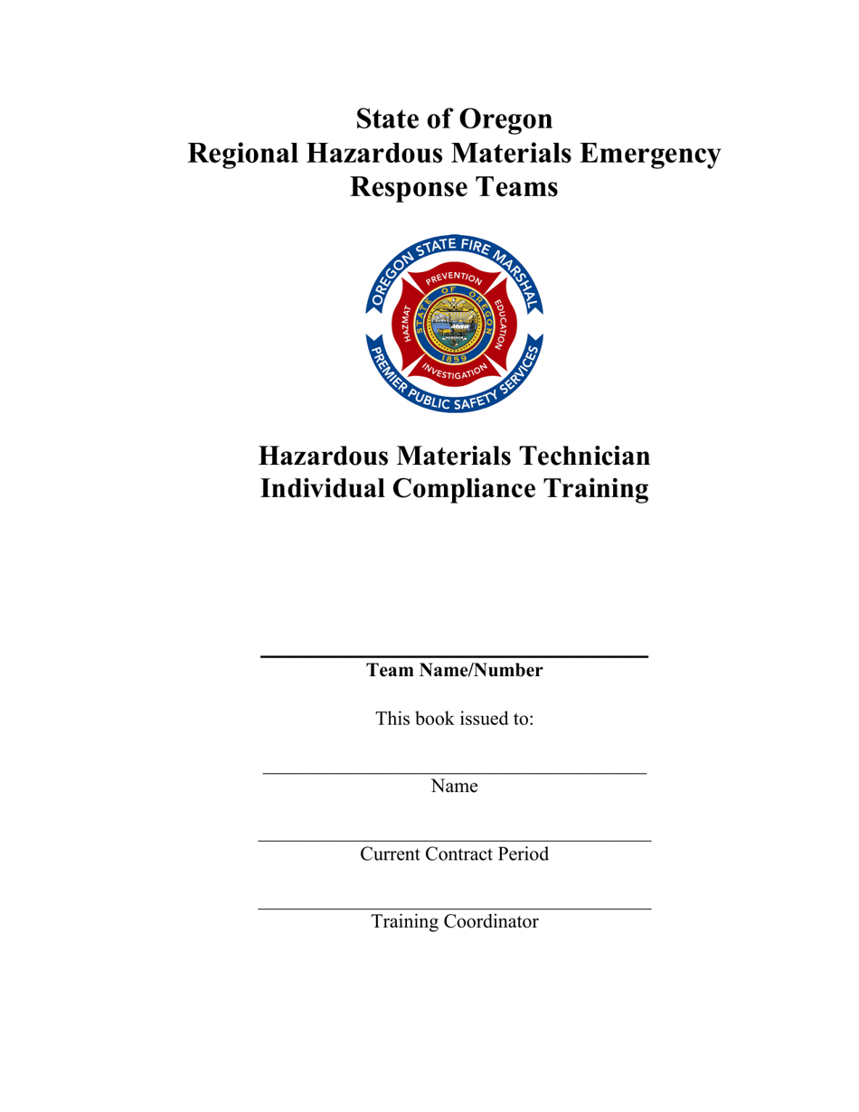 Hazardous Materials Technician Individual Compliance Training Worksheet - Oregon, Page 1