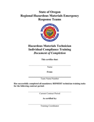 Hazardous Materials Technician Individual Compliance Training Worksheet - Oregon, Page 8