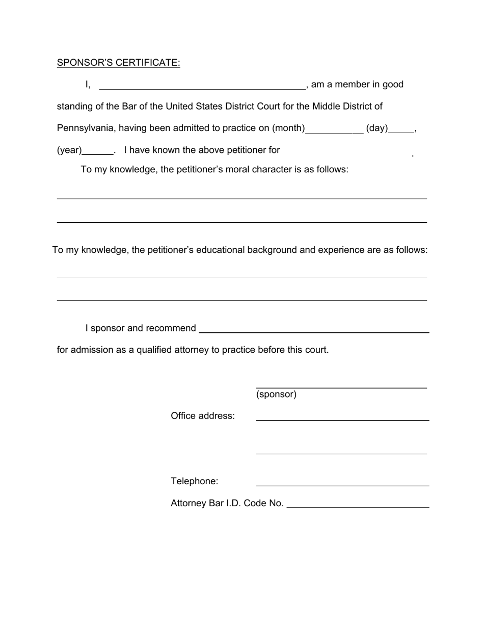 Pennsylvania Petition for Admission to Practice in the Court - Fill Out ...