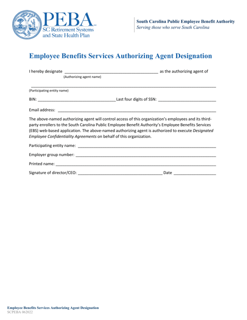 Employee Benefits Services Authorizing Agent Designation - South Carolina Download Pdf