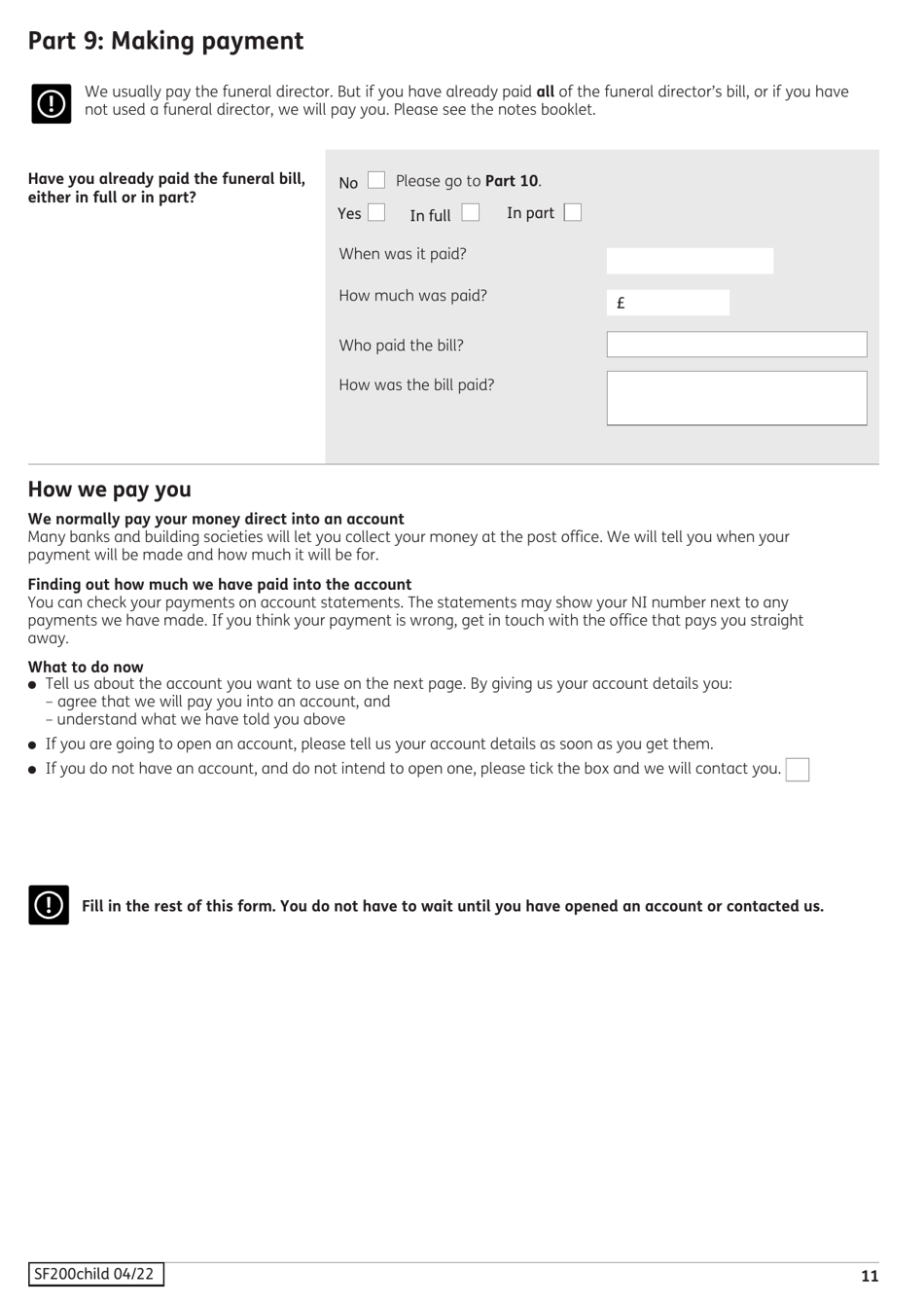 Form SF200CHILD Social Fund Funeral Expenses Payment for a Child - United Kingdom, Page 12