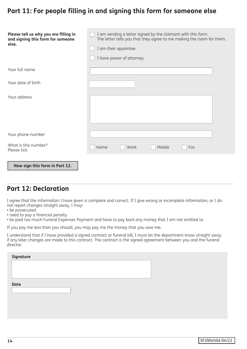 Form SF200CHILD Social Fund Funeral Expenses Payment for a Child - United Kingdom, Page 15