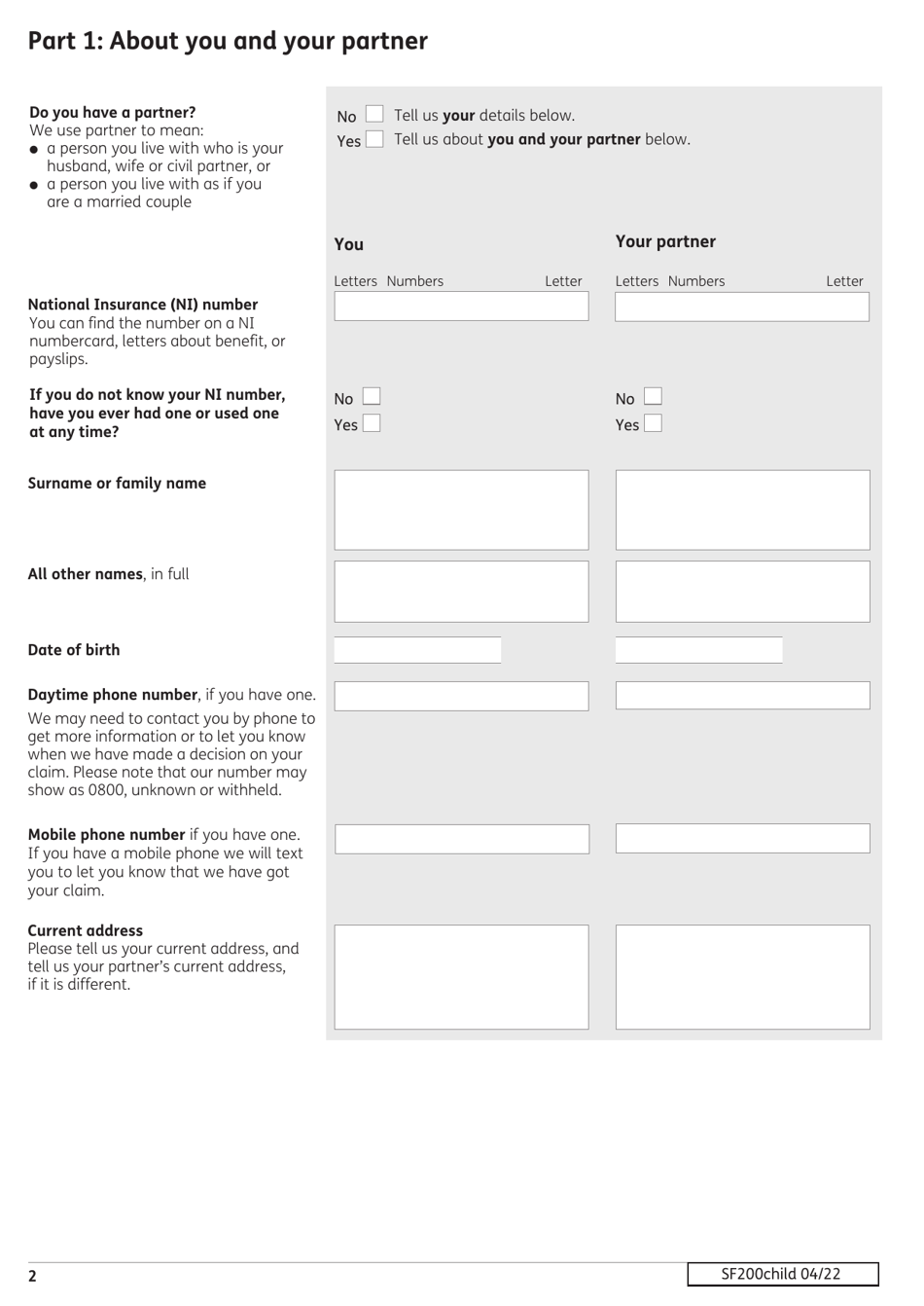 Form SF200CHILD Social Fund Funeral Expenses Payment for a Child - United Kingdom, Page 3