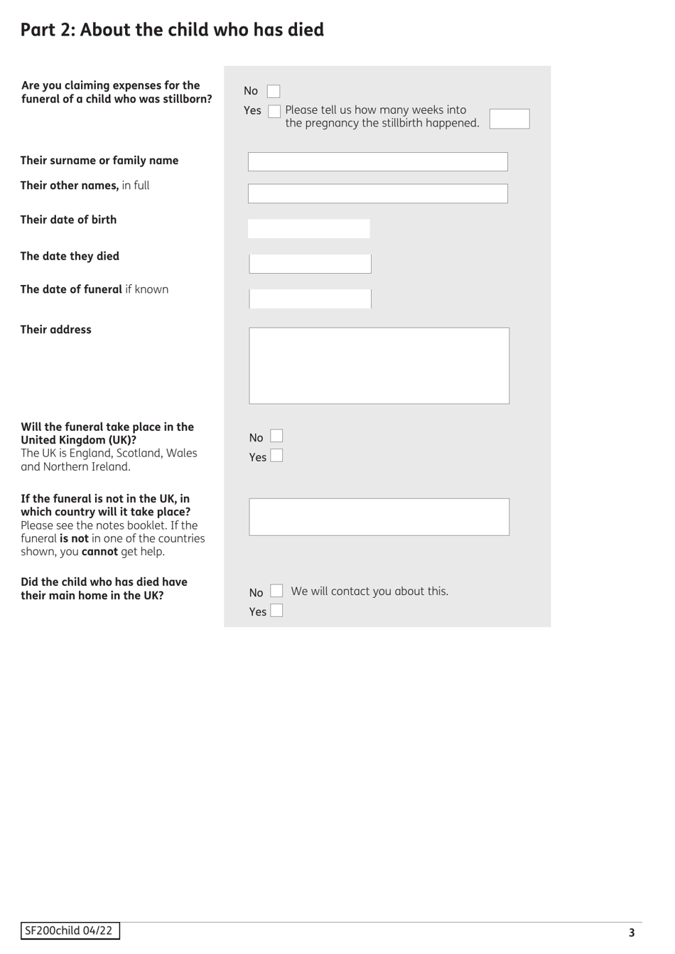 Form SF200CHILD Social Fund Funeral Expenses Payment for a Child - United Kingdom, Page 4