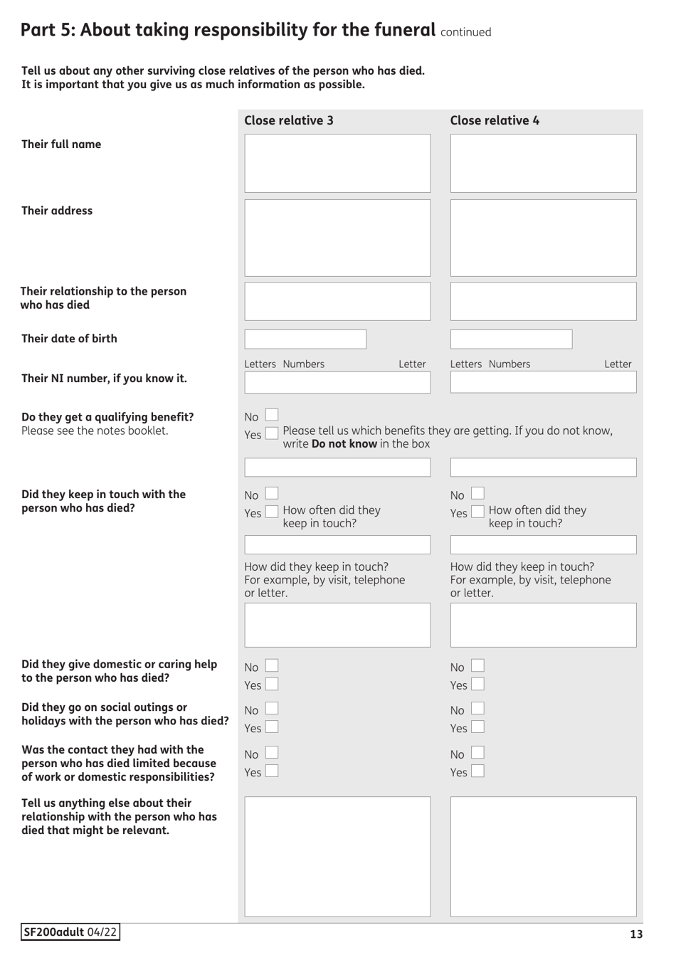 Form SF200ADULT Social Fund Funeral Expenses Payment for an Adult - United Kingdom, Page 14